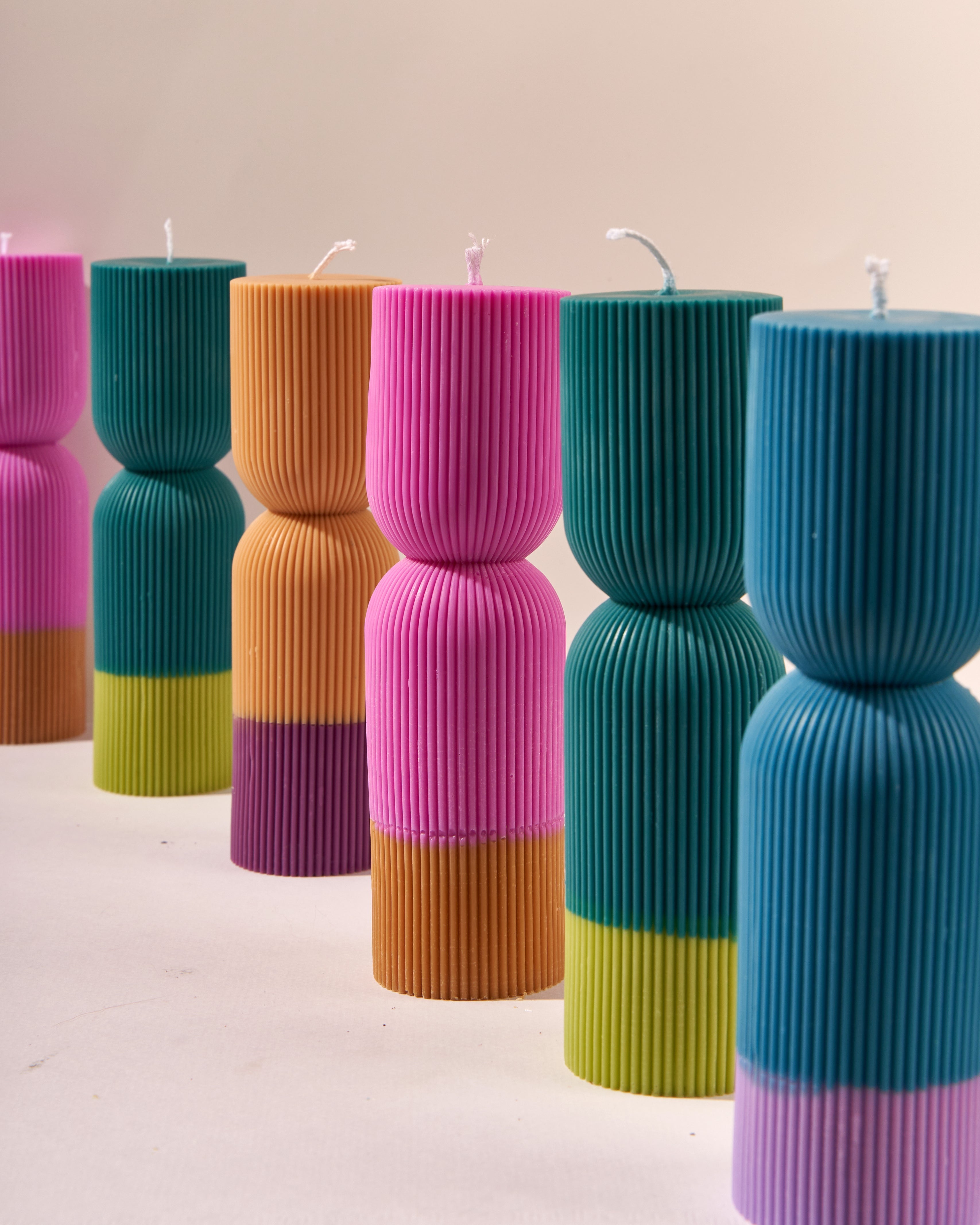 Colour Block Pillar Candle - Fuchsia/Mustard